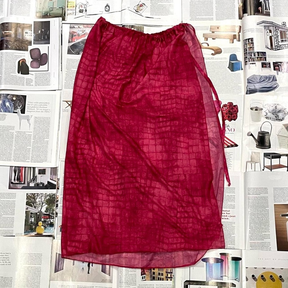 IN GEAR pink crocodile printed beach mesh wrap maxi skirt one size
